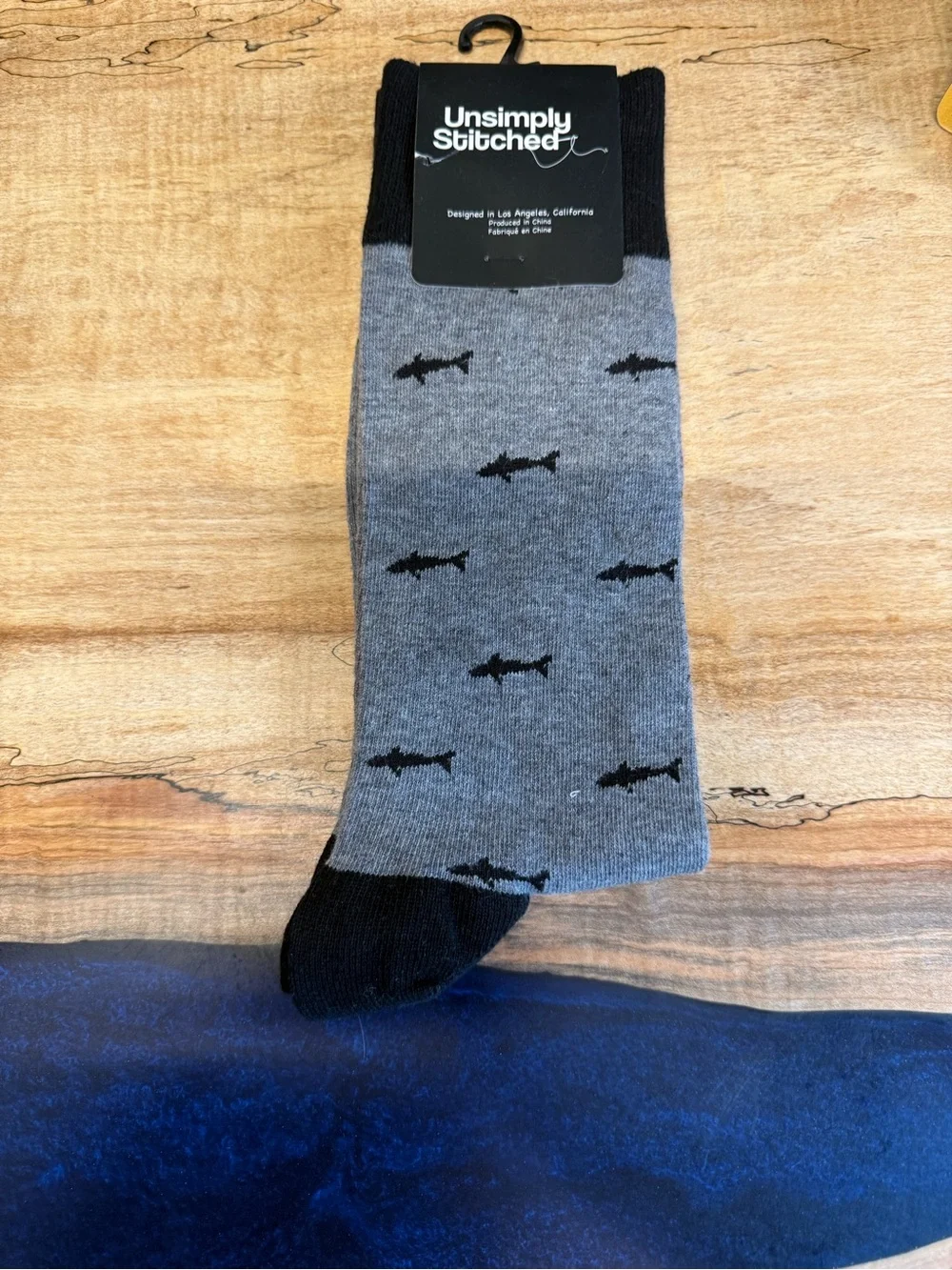 NWT Men’s Gray Crew Socks with Black shark Pattern